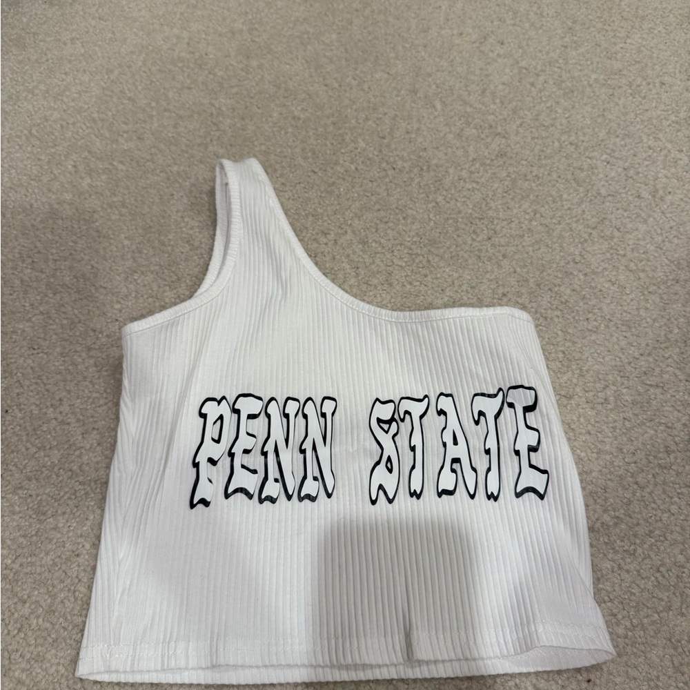 Custom Made Gildan White One-Shoulder Top with Black Text